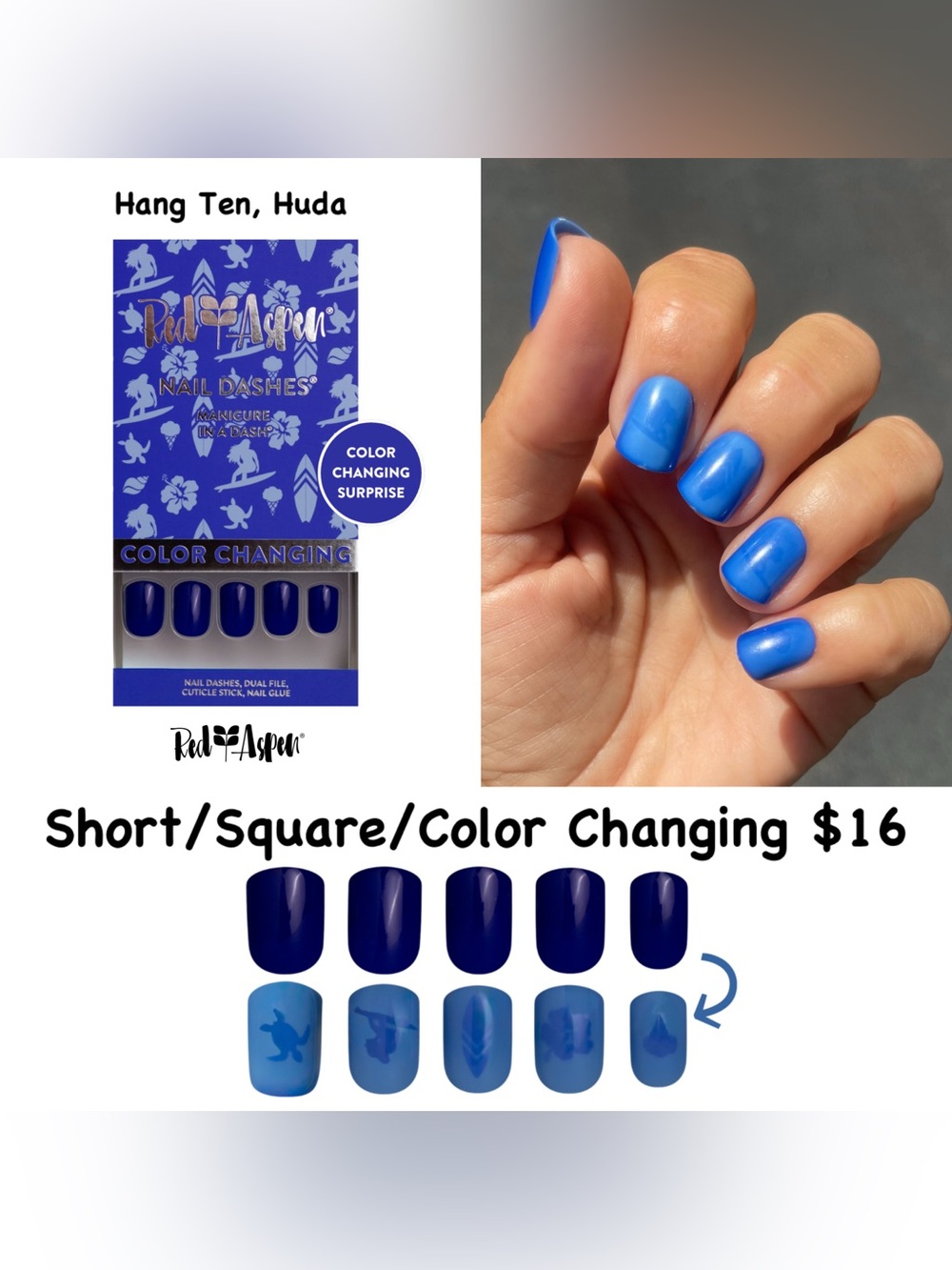 Red Aspen Color-Changing Short Square Press-On Nails - Blue